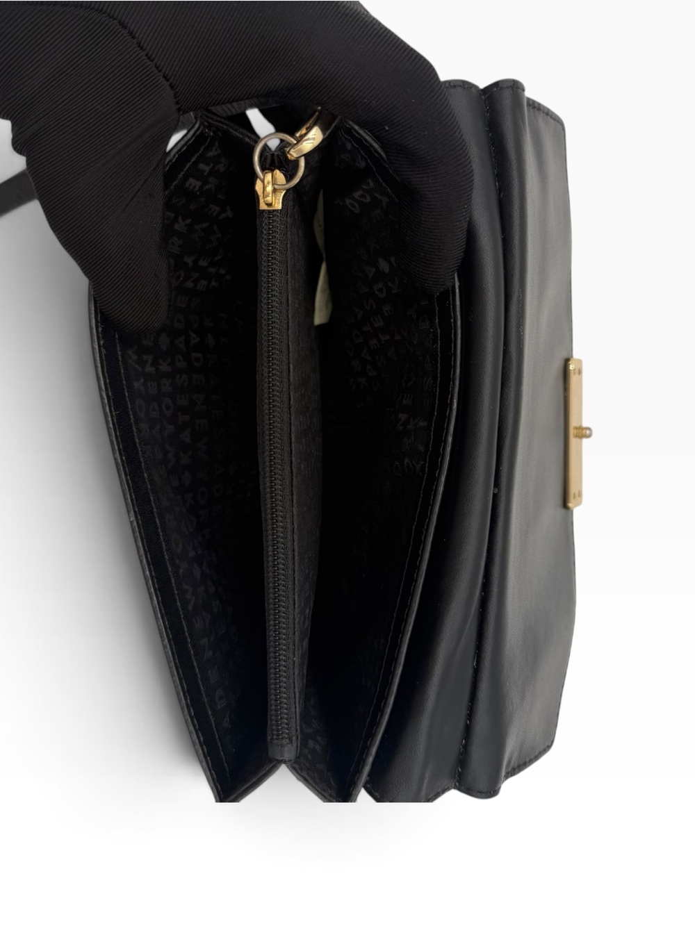 Kate Spade Black Pebbled Leather Envelope Wristlet Clutch Detachable Strap - Picture 7 of 10